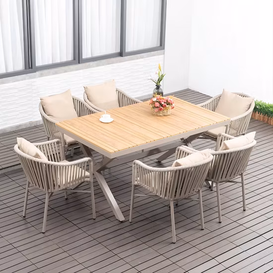 Morden Pátio Móveis de jardim Mesa e cadeira de madeira usada Conjunto de jantar de madeira de teca Móveis para exteriores