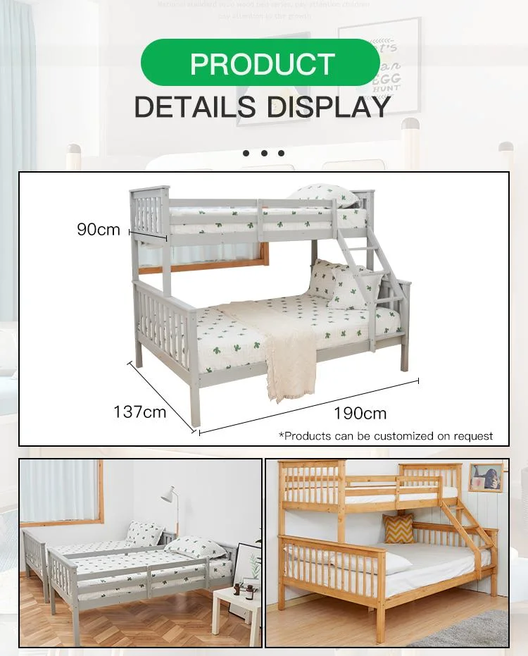 White Solid Wood Triple Bunk Bed 3 Sleeper Twins Children, Can Be Separated Into a Single Bed and a Double Bed Kid Bunk Bed