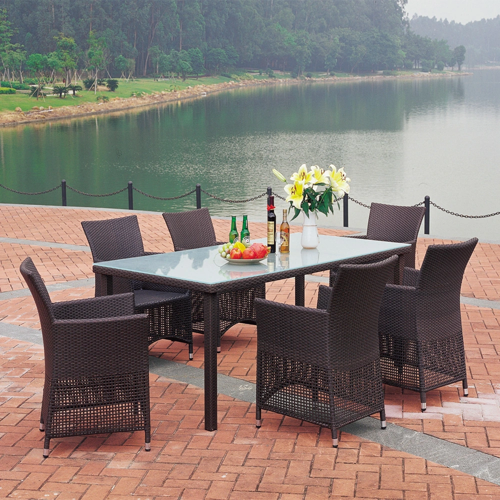 Top Quality Aluminum Frame Wood Finished Table and Chairs Sets Garden Sofas Rattan Outdoor Furniture