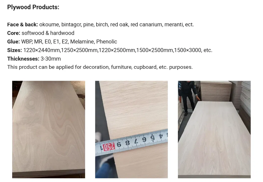 1220*2440*3.6/5.2/9/12/15/18mm Bintangor Plywood Poplar Core BB/CC Packing/Decoration/Furniture