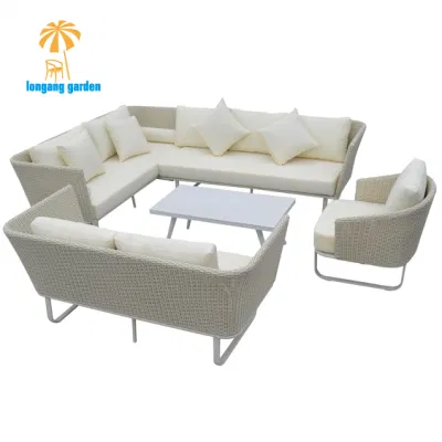 Conjunto de sofá de vime modular moderno Lecong Móveis de vime para exterior para pátio de jardim de hotel