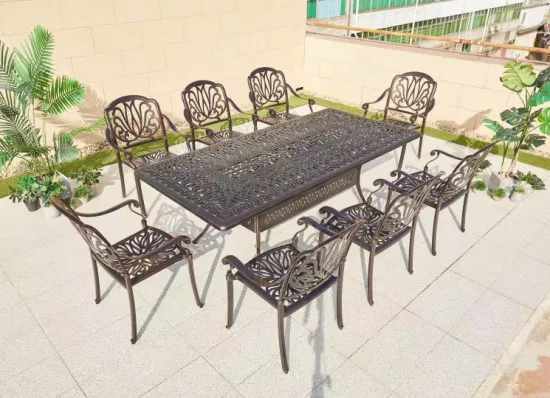 Mesa de jardim/pátio para churrasco e conjunto de 4 cadeiras, alumínio fundido com acabamento em preto, conjuntos de móveis de jardim fundidos